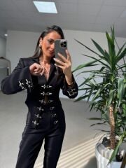 Kd 7798 Premium Agraflı Tasarım Siyah Takım