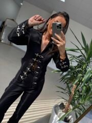 Kd 7798 Premium Agraflı Tasarım Siyah Takım