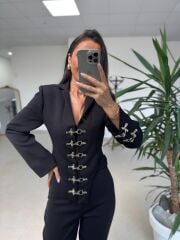 Kd 7798 Premium Agraflı Tasarım Siyah Takım