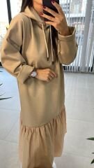 Dr 2487 Etek Poplinli Vizon Kapüşonlu Elbise