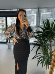 My 3289 Şifon Kemerli Gri Leo Kalem Elbise