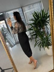 My 3289 Şifon Kemerli Gri Leo Kalem Elbise