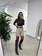 Dv 72152 Kendinden Kemerli Yüksek Bel Şort