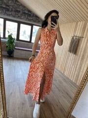 Turuncu zebra gömlek elbise