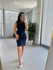 Np 320 Marka Model Tek Düğme Detaylı  Denim Elbise