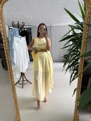 Mz 23101 Limon Sarısı Şal Bağlama Detaylı Asimetrik Şalvar Pantolon