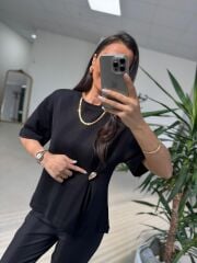 İv 26315 Siyah Aplikeli Pamuklu Tişört