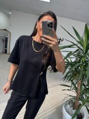 İv 26315 Siyah Aplikeli Pamuklu Tişört