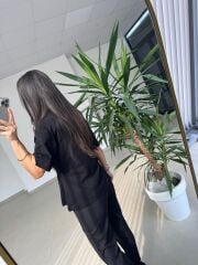 İv 26315 Siyah Aplikeli Pamuklu Tişört