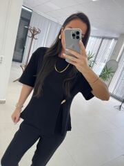 İv 26315 Siyah Aplikeli Pamuklu Tişört