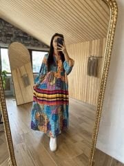 My 3043 Etnik renk geçişli elbise