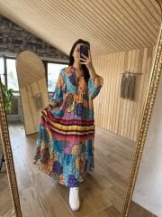 My 3043 Etnik renk geçişli elbise