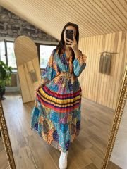 My 3043 Etnik renk geçişli elbise