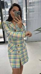 Art. Sarı Geçişli Tüvit Ceket Elbise