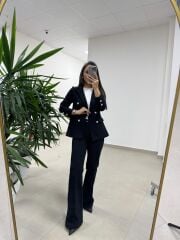 Dgf 8957 Gümüş Düğmeli Tüvit Siyah Takım