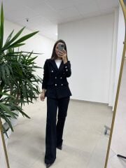 Dgf 8957 Gümüş Düğmeli Tüvit Siyah Takım