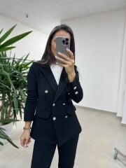 Dgf 8957 Gümüş Düğmeli Tüvit Siyah Takım