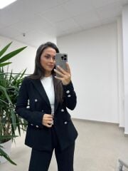 Dgf 8957 Gümüş Düğmeli Tüvit Siyah Takım