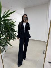 Dgf 8957 Gümüş Düğmeli Tüvit Siyah Takım