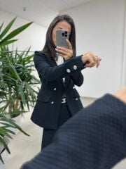 Dgf 8957 Gümüş Düğmeli Tüvit Siyah Takım