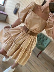Poplin nude elbise