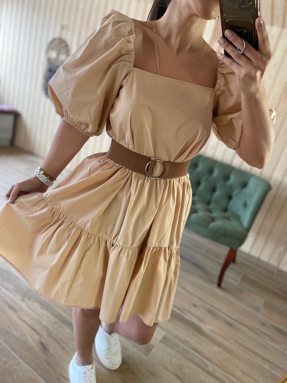 poplin nude dress
