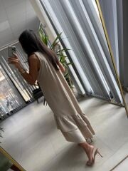 Ms Taş Etek Ucu Volanlı Kemerli Elbise