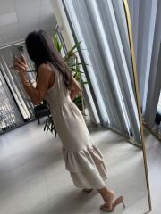 Ms Taş Etek Ucu Volanlı Kemerli Elbise