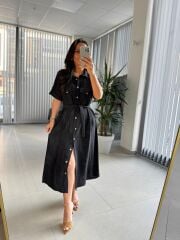 Dr 8381 Tasarım Siyah Çilek Kumaş  Safari  Elbise
