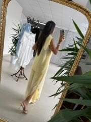 Mz 23098 Limon Sarısı Asimetrik Katlı Transparan Bluz