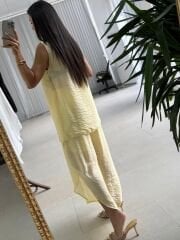 Mz 23098 Limon Sarısı Asimetrik Katlı Transparan Bluz
