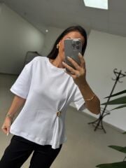 İv 26315 Beyaz Aplikeli Pamuklu Tişört