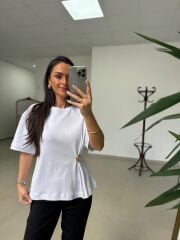 İv 26315 Beyaz Aplikeli Pamuklu Tişört