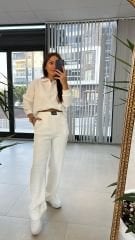 Yakalı Petek Dokulu Beyaz Takım