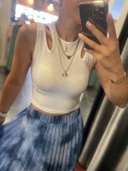 Blue batik pleated lined skirt