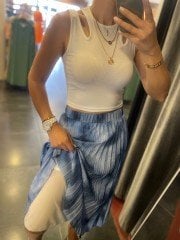 Blue batik pleated lined skirt