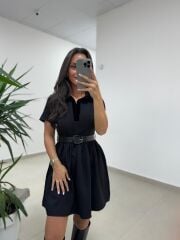 Ms 229 Kadife Detaylı Siyah Crep Elbise