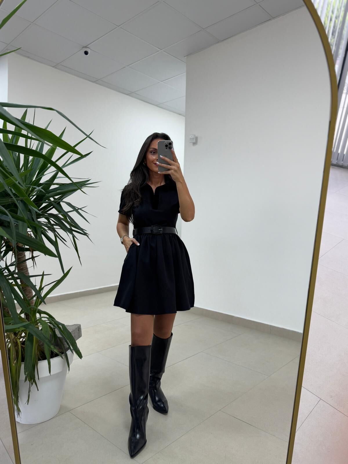 Ms 229 Kadife Detaylı Siyah Crep Elbise