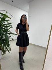 Ms 229 Kadife Detaylı Siyah Crep Elbise