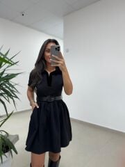 Ms 229 Kadife Detaylı Siyah Crep Elbise