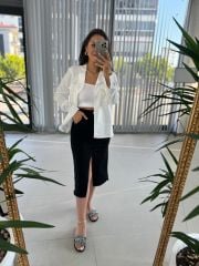 Asymmetrical Denim Black Skirt
