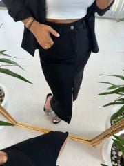 Asymmetrical Denim Black Skirt