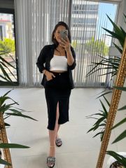 Asimetrik Denim Siyah Etek