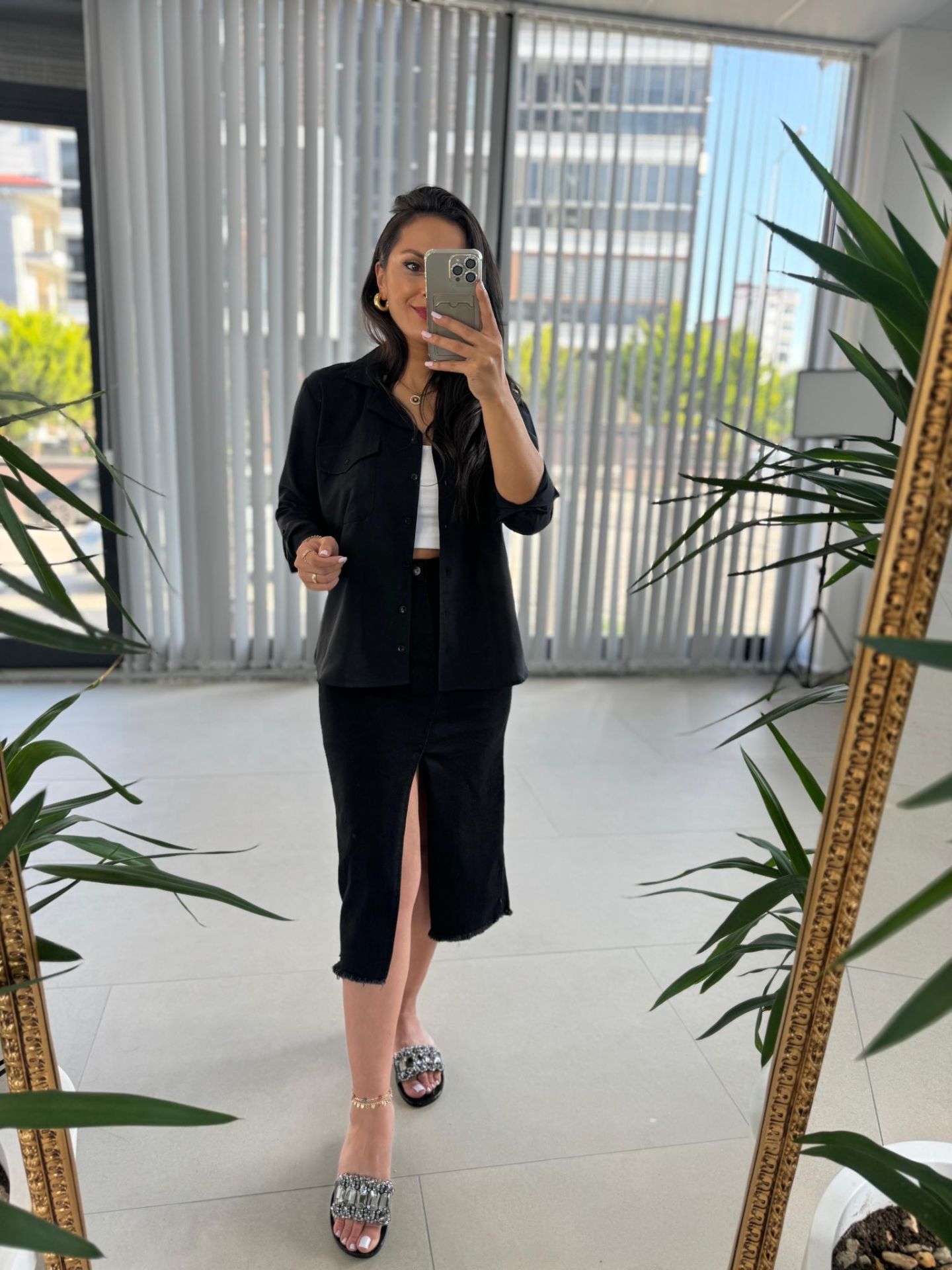 Asymmetrical Denim Black Skirt