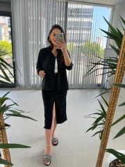 Asymmetrical Denim Black Skirt