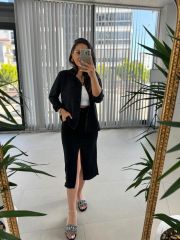 Asimetrik Denim Siyah Etek