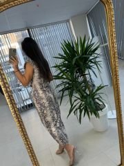 My 3611 Snake Omuz Vatkalı Kalem Elbise