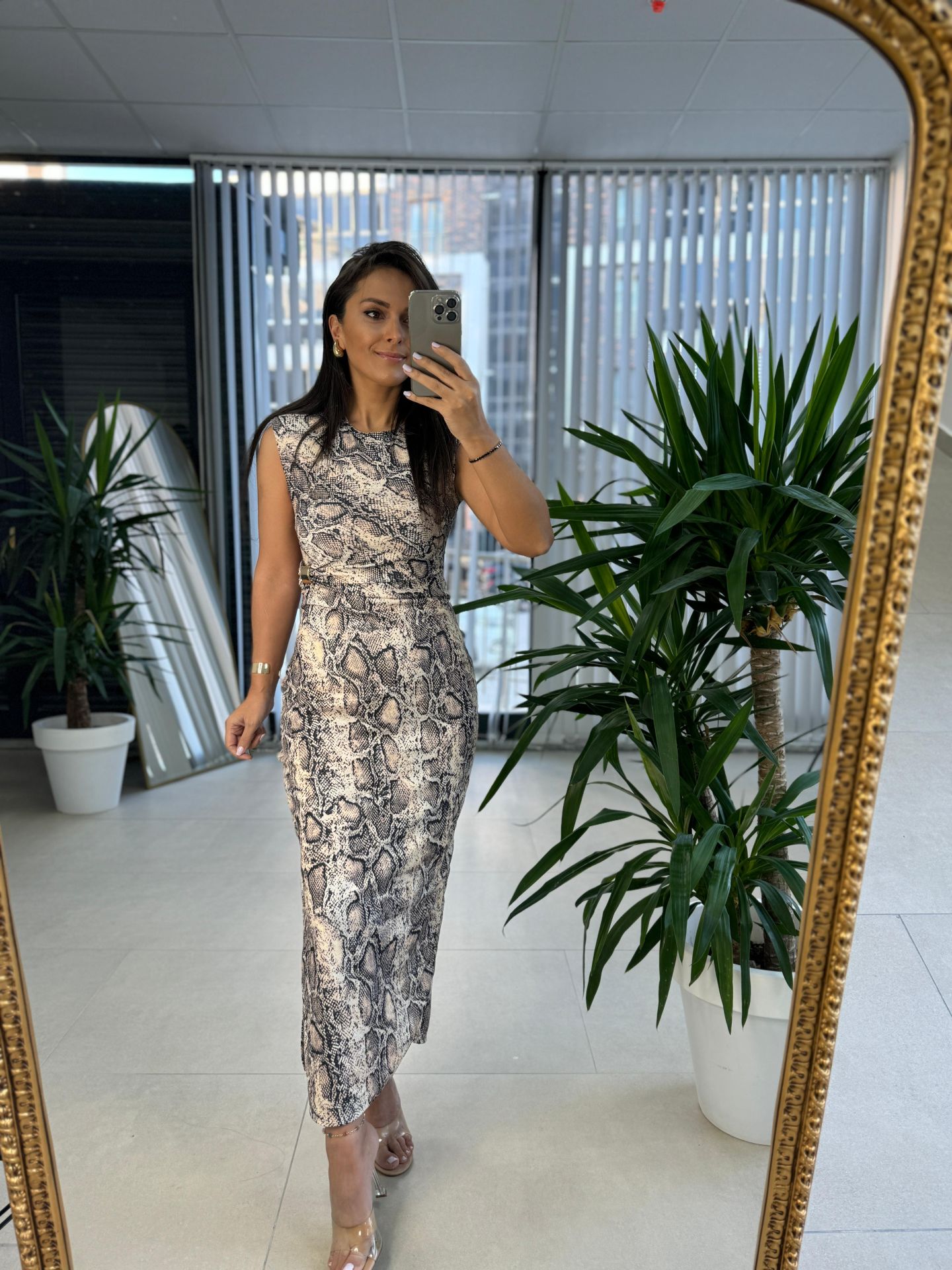 My 3611 Snake Omuz Vatkalı Kalem Elbise