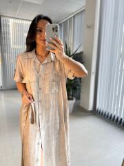 Dr 8381 Tasarım Vizon Çilek Kumaş  Safari  Elbise