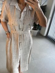 Dr 8381 Tasarım Vizon Çilek Kumaş  Safari  Elbise